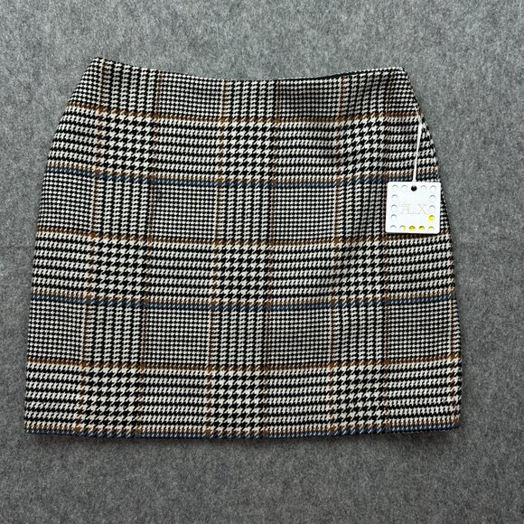 Le' Al.X Wool Blend Knit Glen Plaid Mini Pencil Skirt Women's Size 10 Lined NWT - Picture 1 of 11